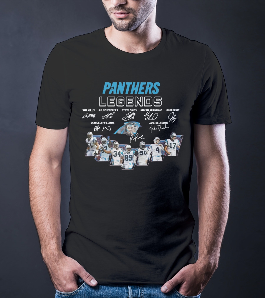 Panthers Legends Sam Mills Julius Peppers Steve Smith Muhsin Muhammad John Kasay Deangelo Williams Jake Delhomme T-Shirt