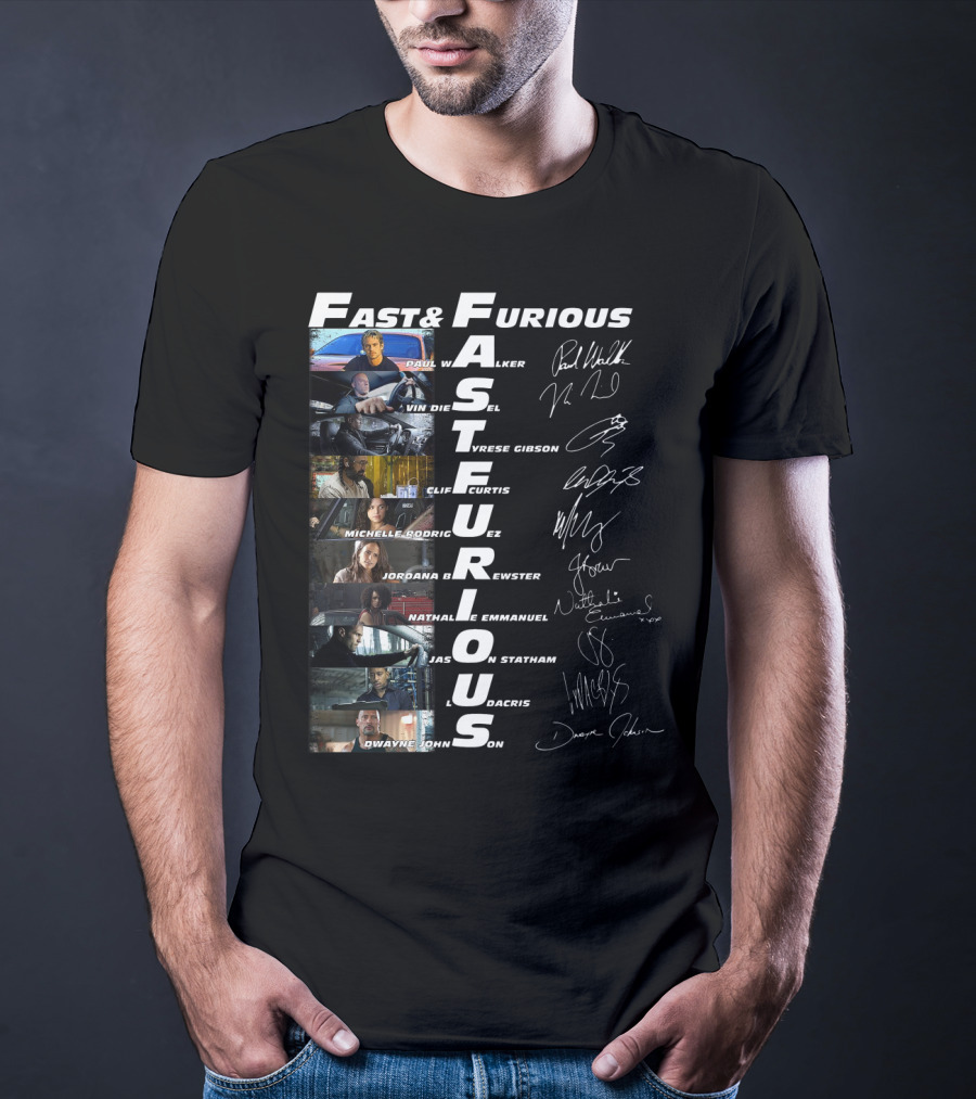 Fast And Furious Paul Walker Vin Diesel Tyrese Gibson Michelle Rodriguez Jordana Brewster Nathalie Emmanuel Jason Statham Ludacris Dwayne Johnson T-Shirt