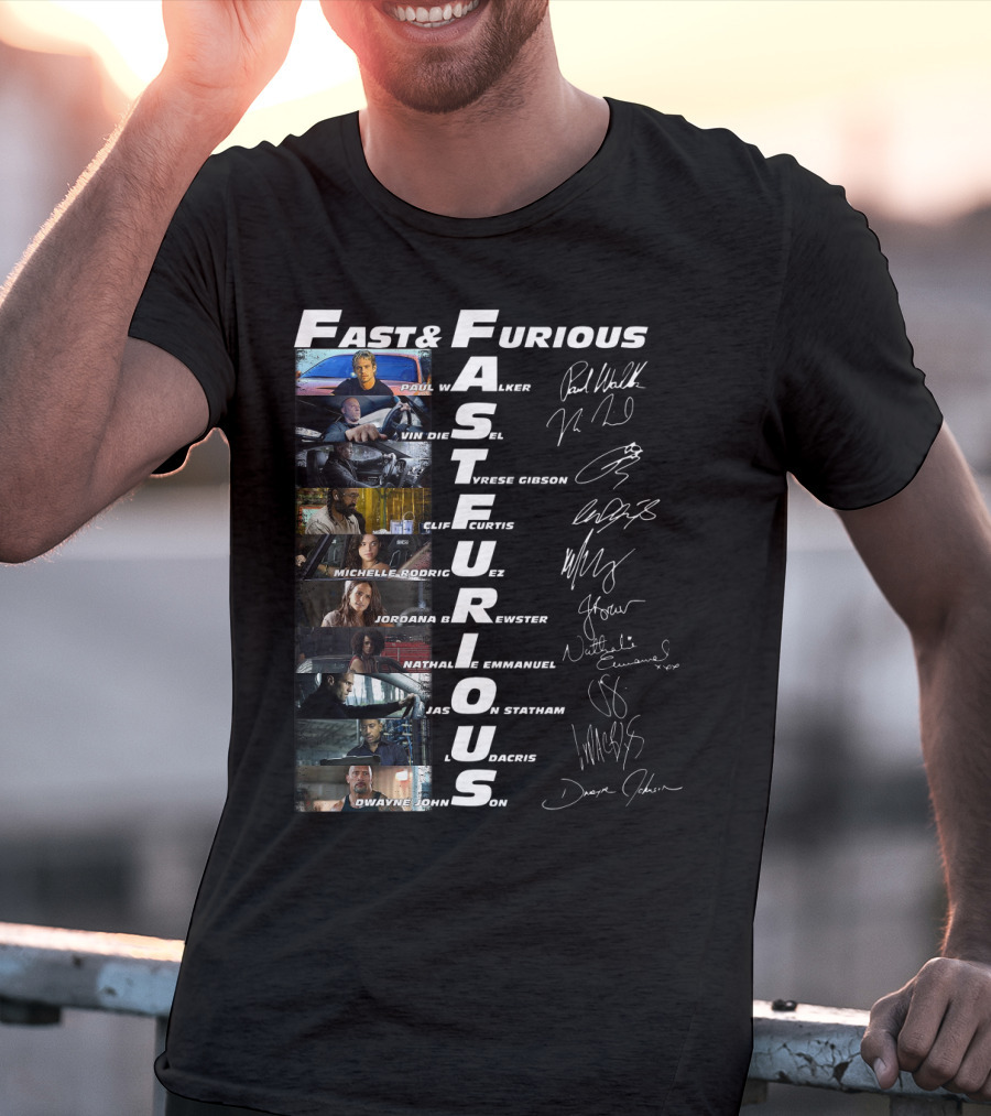 Fast And Furious Paul Walker Vin Diesel Tyrese Gibson Michelle Rodriguez Jordana Brewster Nathalie Emmanuel Jason Statham Ludacris Dwayne Johnson T-Shirt