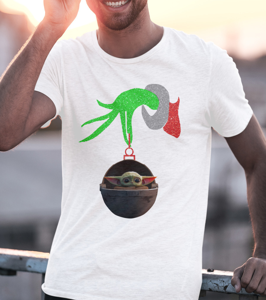 Grinch Hand Glitter Holding Baby Yoda T-Shirt