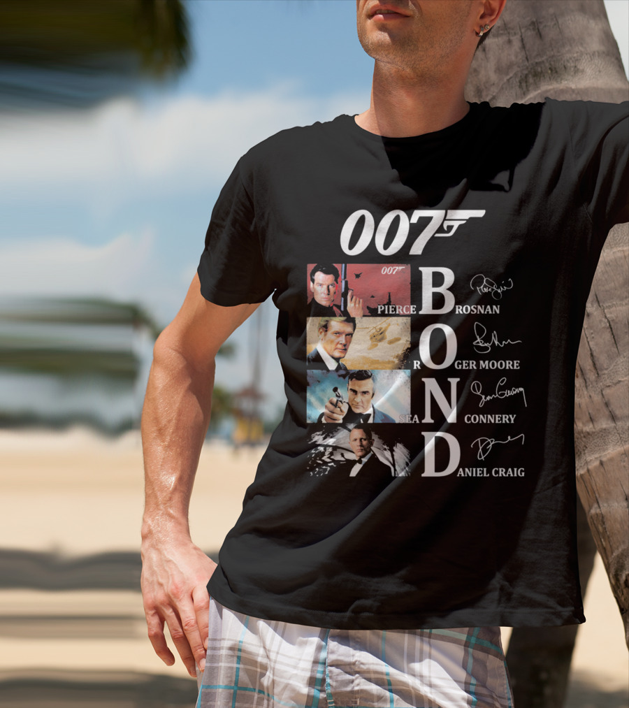 Bond Evolution Pierce Brosnan Roger Moore Sean Connery Daniel Craig T-Shirt
