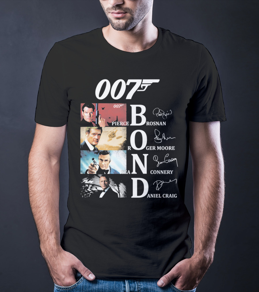 Bond Evolution Pierce Brosnan Roger Moore Sean Connery Daniel Craig T-Shirt