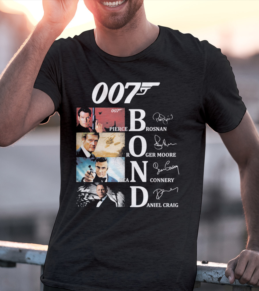 Bond Evolution Pierce Brosnan Roger Moore Sean Connery Daniel Craig T-Shirt