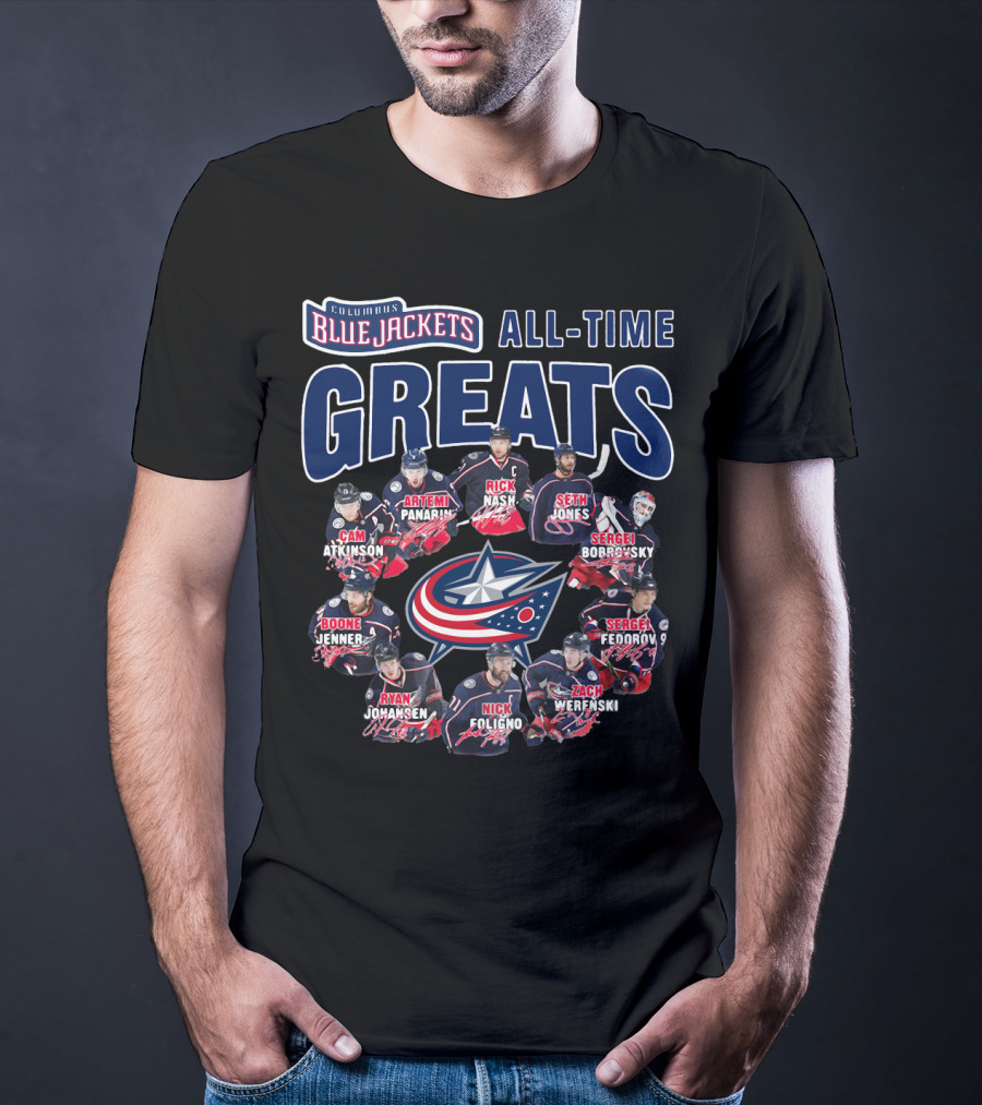 Columbus Blue Jackets All-Time Greats Artemi Panarin Rick Nash Seth Jones Sergei Bobrovsky Cam Atkinson Boone Jenner Sergei Fedorov Ryan Johansen Nick Foligno Zach Werenski T-Shirt