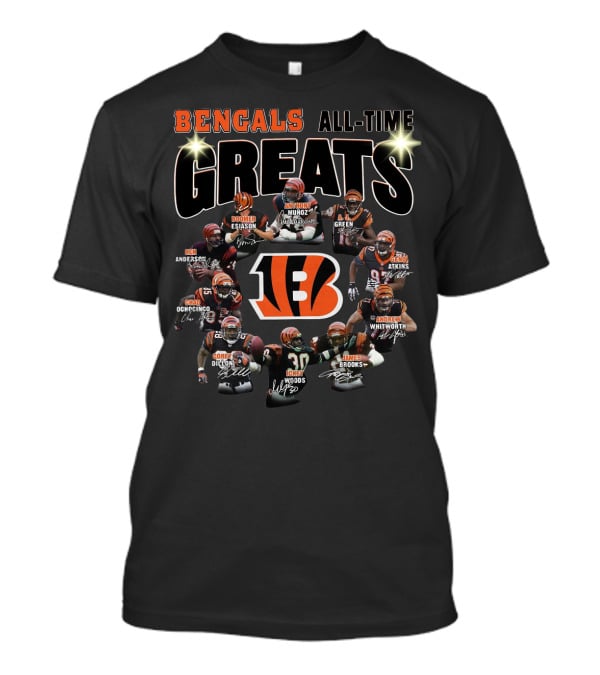 Bengals All-Time Greats Boomer Esiason Anthony Munoz A.j. Green Ken Anderson Chad Ochocinco Geno Atkins Corey Dillon Andrew Whitworth Ickey Woods James Brooks T-Shirt