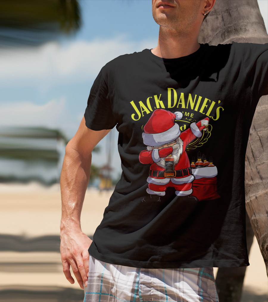 Santa Claus Dabbing With Jack Daniel's Bottles In Sack T-Shirt