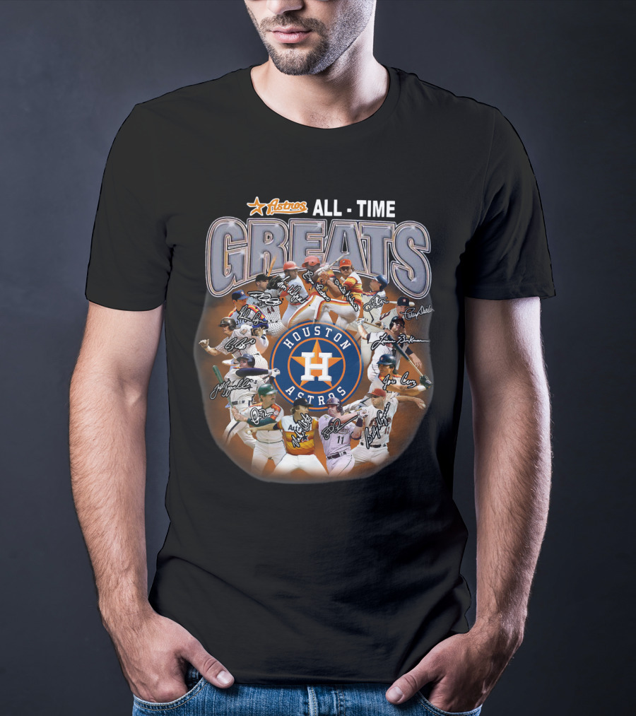 Houston Astros All Time Greats Players Featuring Iconic Signatures And Team Emblem T-Shirt
