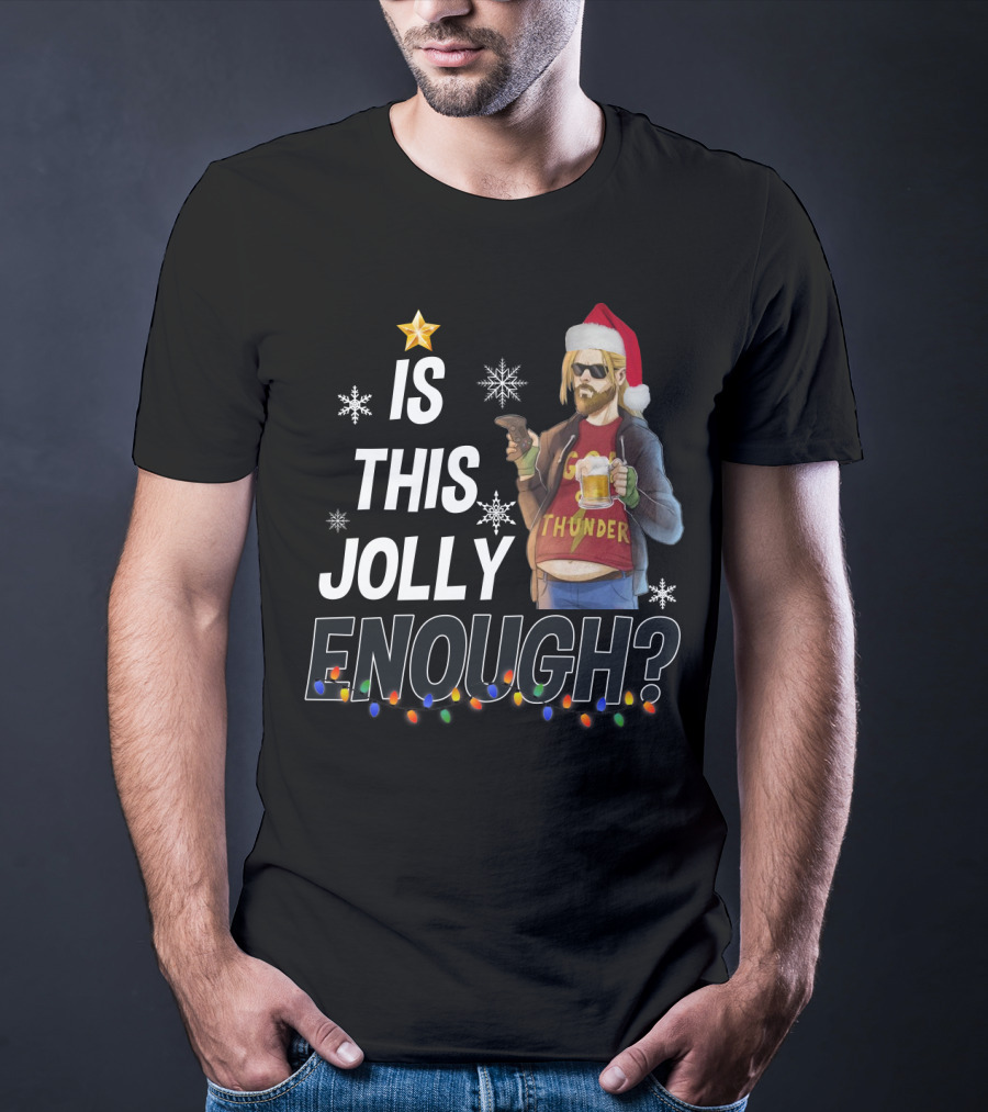 Is This Jolly Enough Thor Thunder Santa Hat Retro Holiday T-Shirt