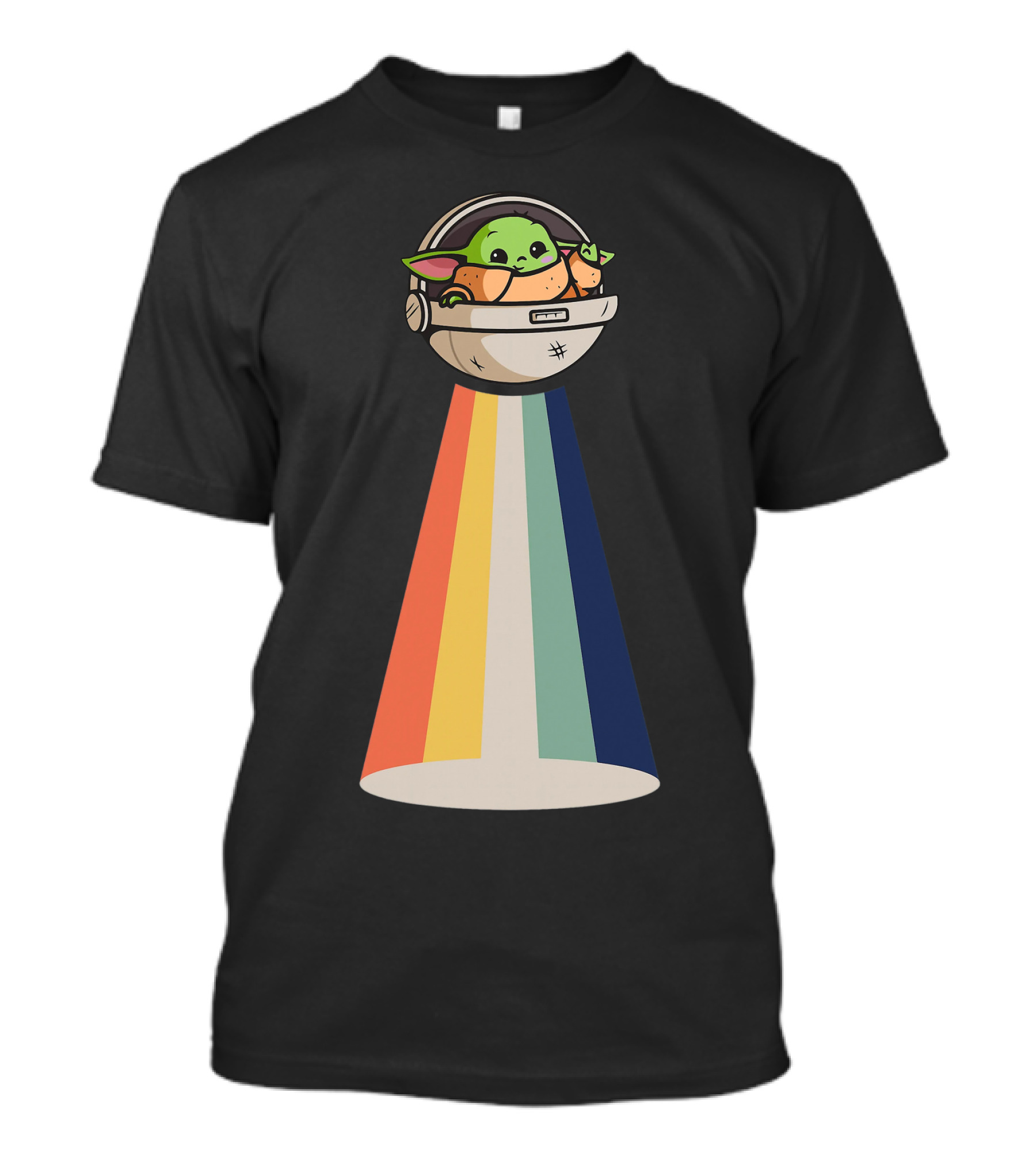 Baby Yoda Spaceship Rainbow Glow T-Shirt