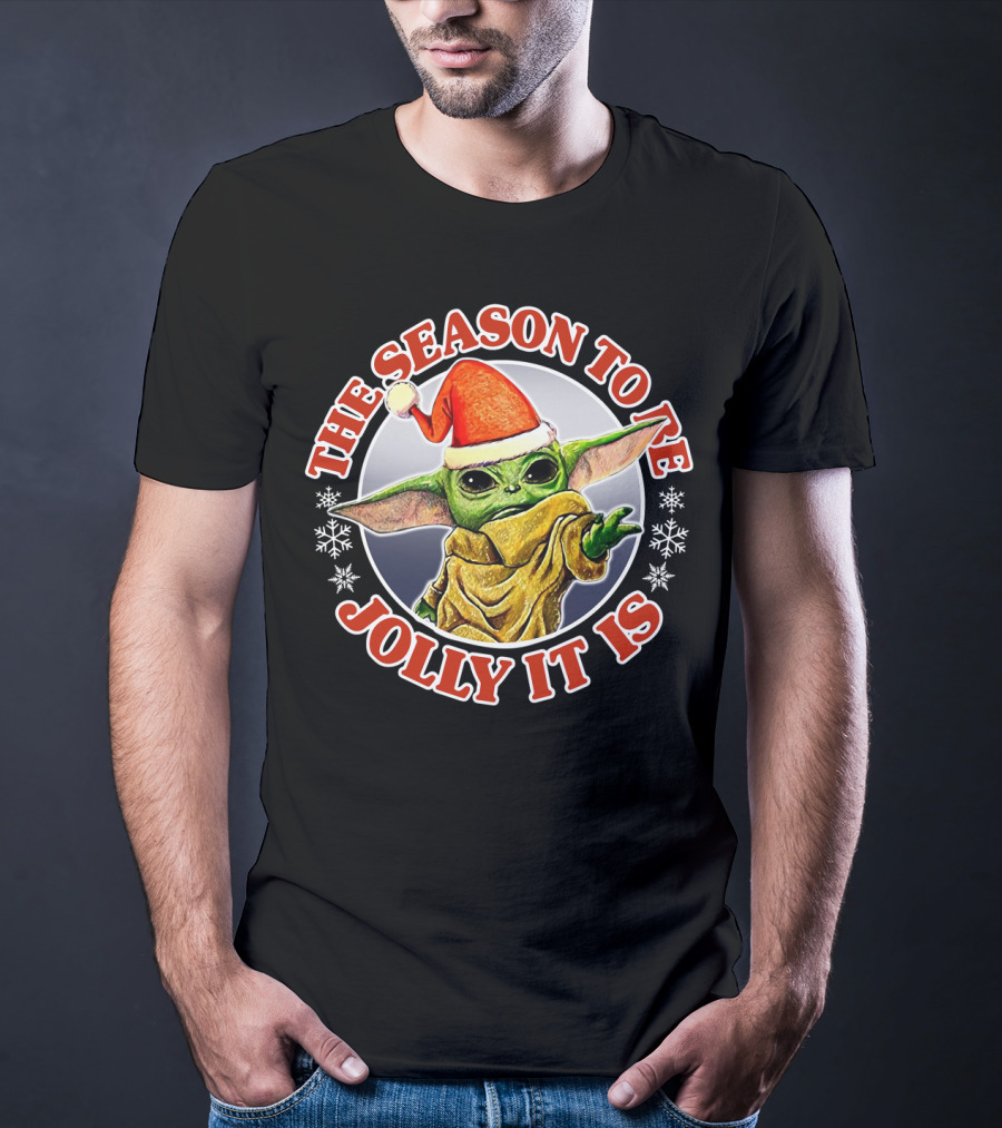 The Season To Be Jolly It Is Baby Yoda Santa Hat Snowflakes T-Shirt