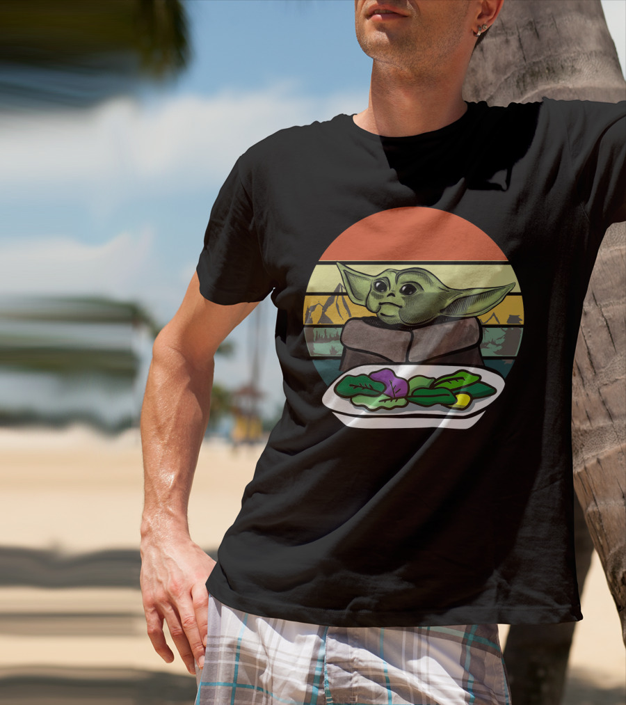 Baby Yoda Yelling At The Table Mountains 70s Sunset Forest T-Shirt