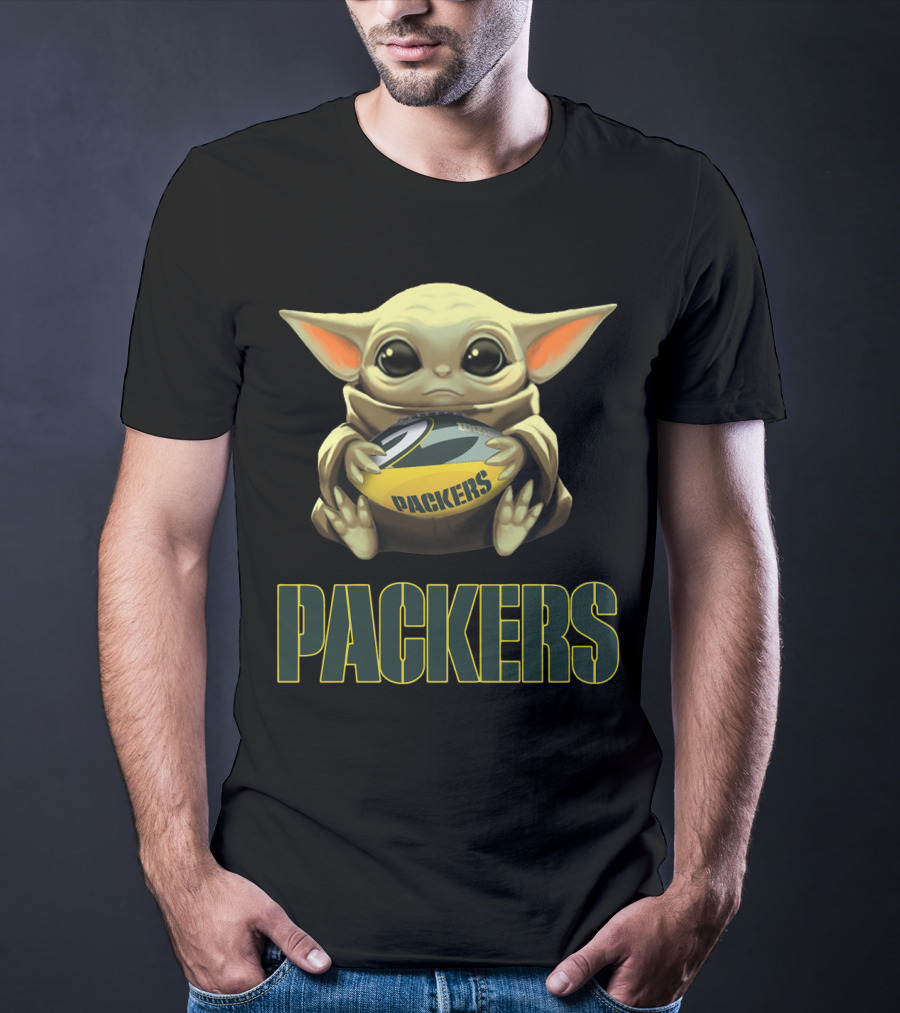 Baby Yoda Holding Packers Football T-Shirt