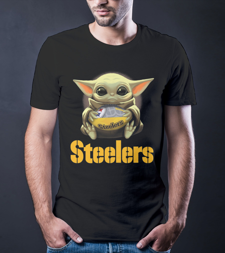 Baby Yoda Steelers Hug Football T-Shirt