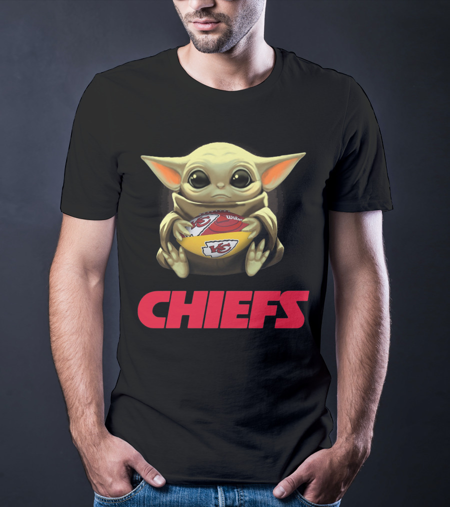 Baby Yoda Hugging Kansas City Chiefs Football T-Shirt