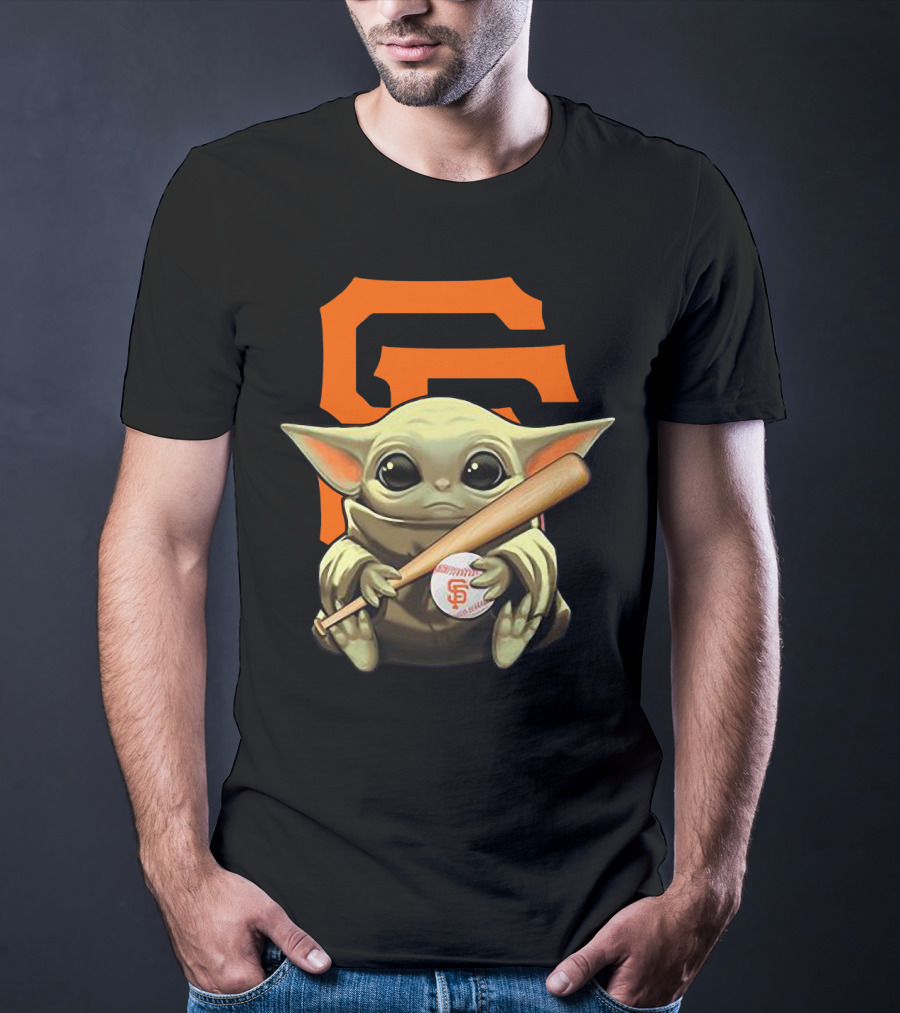 Baby Yoda San Francisco Giants Logo Baseball Bat And Ball T-Shirt