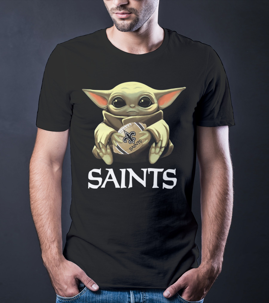 Baby Yoda Holding New Orleans Saints Football T-Shirt
