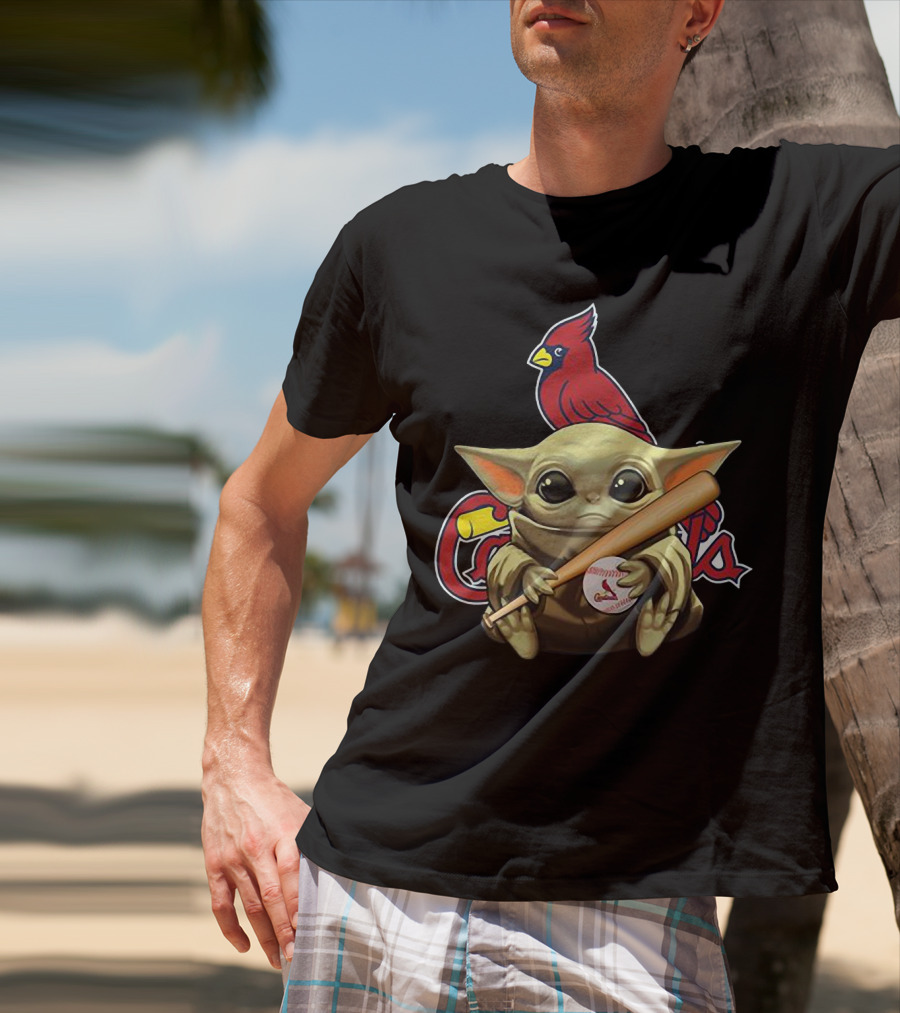 Baby Yoda St. Louis Cardinals Baseball Bat And Ball With Cardinal T-Shirt