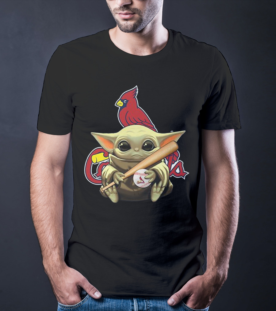 Baby Yoda St. Louis Cardinals Baseball Bat And Ball With Cardinal T-Shirt