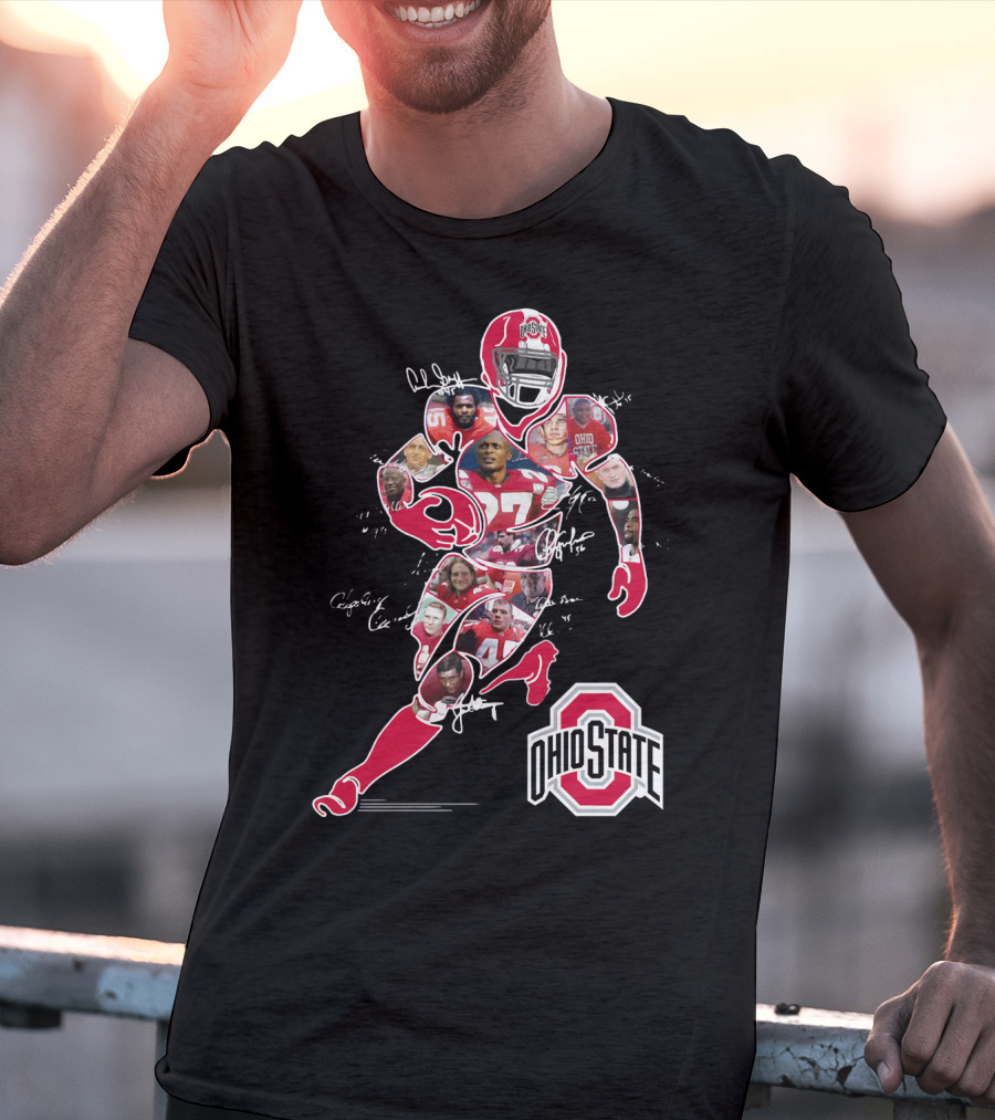 Ohio State Buckeyes Football Collage With Player And Helmet T-Shirt