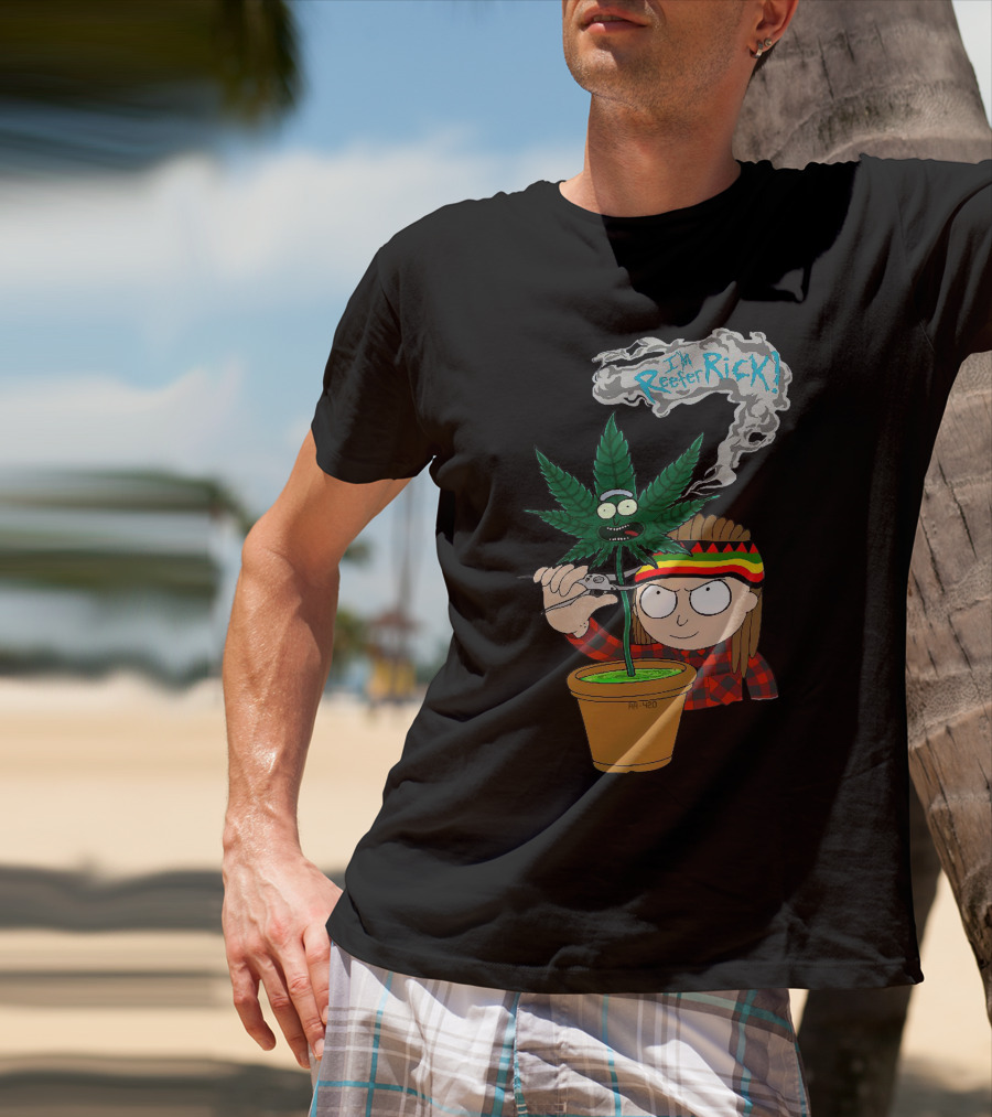 Morty I'm Reefer Rick Planter Rastafarian Style Smiling Face Smoking Plant T-Shirt