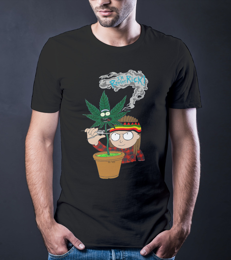 Morty I'm Reefer Rick Planter Rastafarian Style Smiling Face Smoking Plant T-Shirt