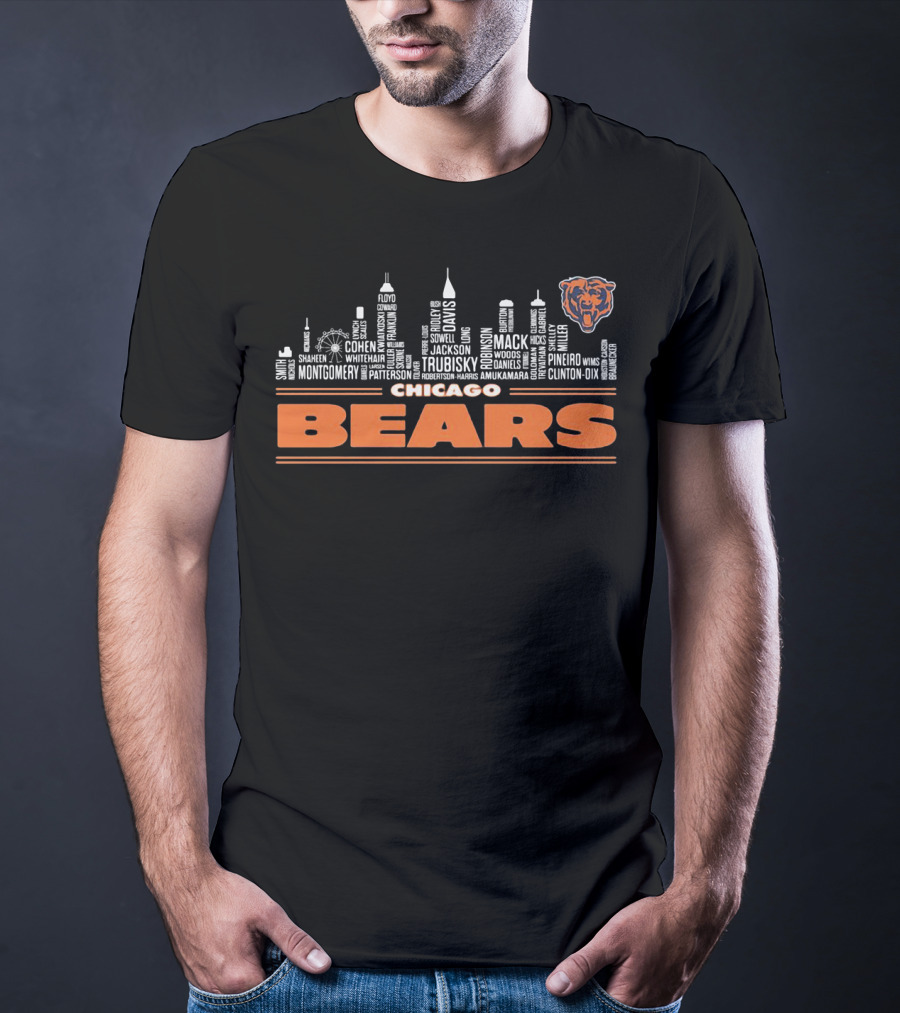 Chicago Bears City Skyline Team Players List T-Shirt