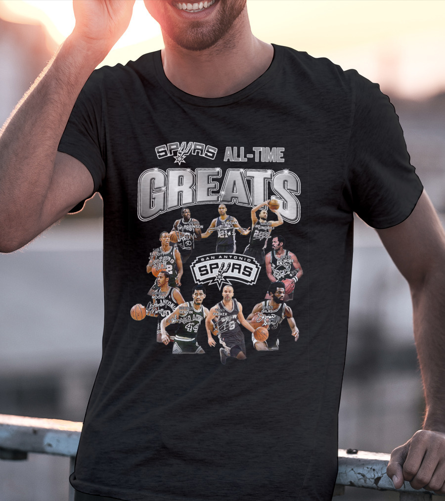 Spurs All-Time Greats San Antonio Spurs Robinson Parker Duncan Ginobili Bowen Johnson Elliott Gervin Lucas T-Shirt