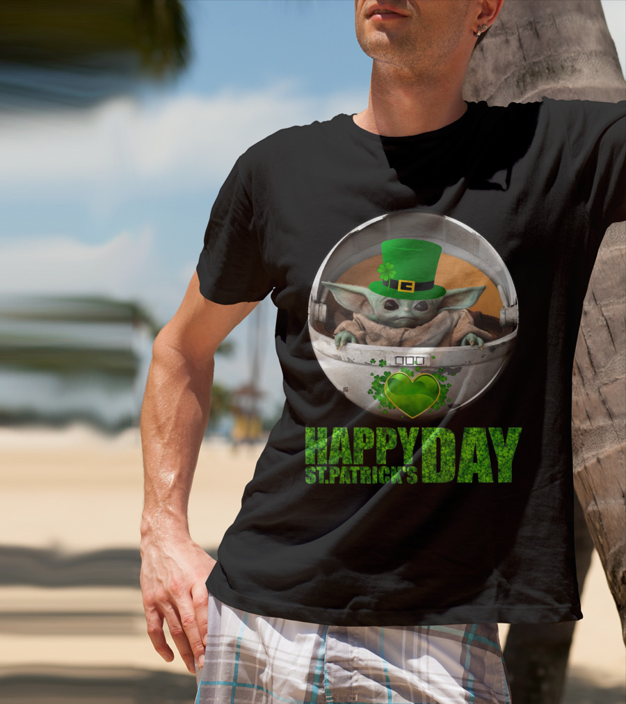 Happy St Patrick's Day Baby Yoda Shamrock Hat Heart T-Shirt