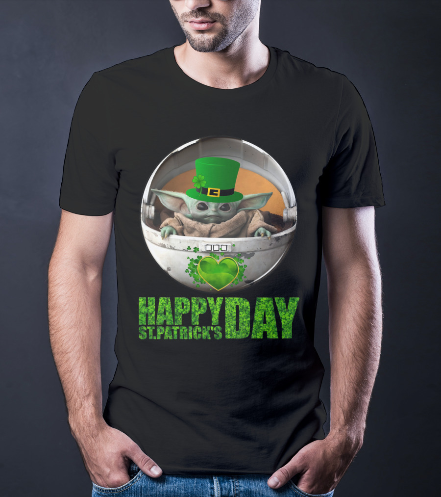 Happy St Patrick's Day Baby Yoda Shamrock Hat Heart T-Shirt