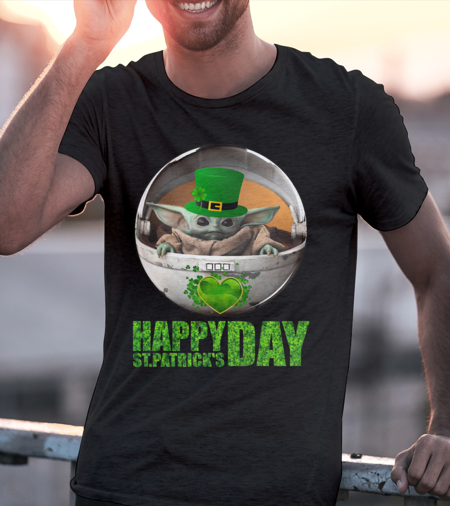 Happy St Patrick's Day Baby Yoda Shamrock Hat Heart T-Shirt