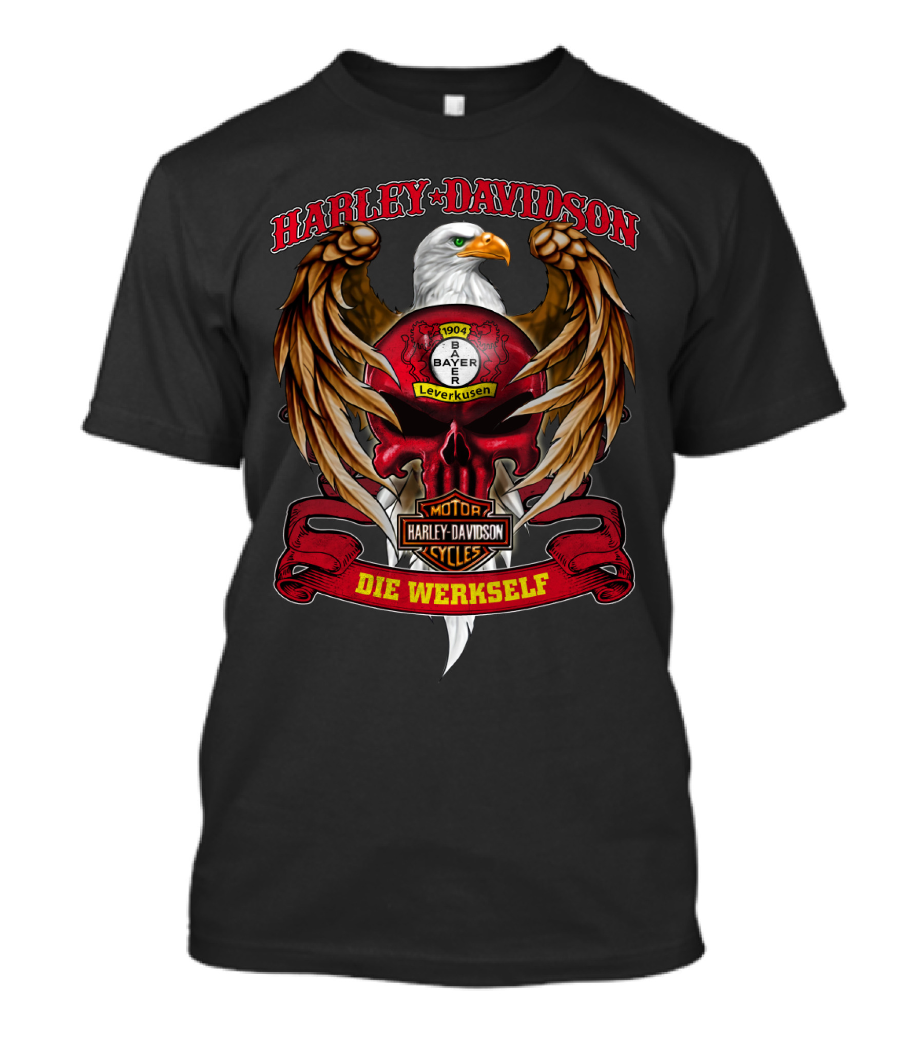 Harley Davidson Bayer Leverkusen 1904 Die Werkself Eagle Skull T-Shirt