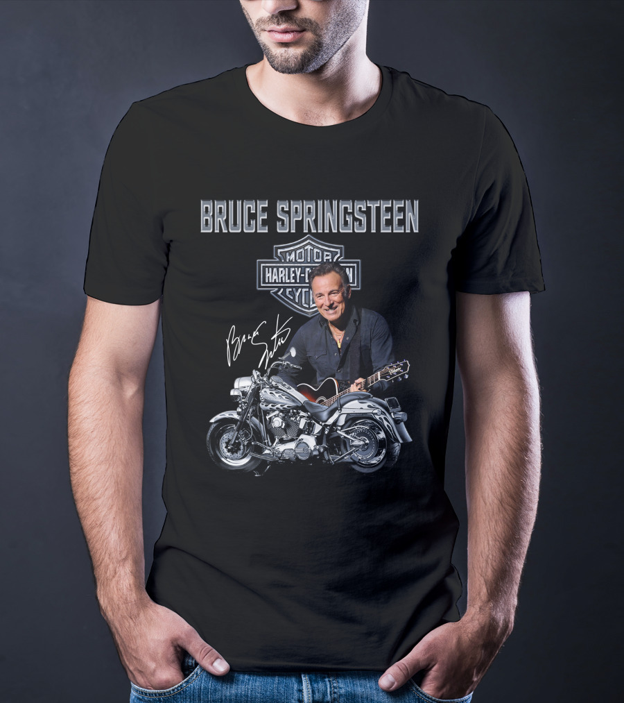 Bruce Springsteen Harley Davidson Motorcycles Signature Guitar T-Shirt