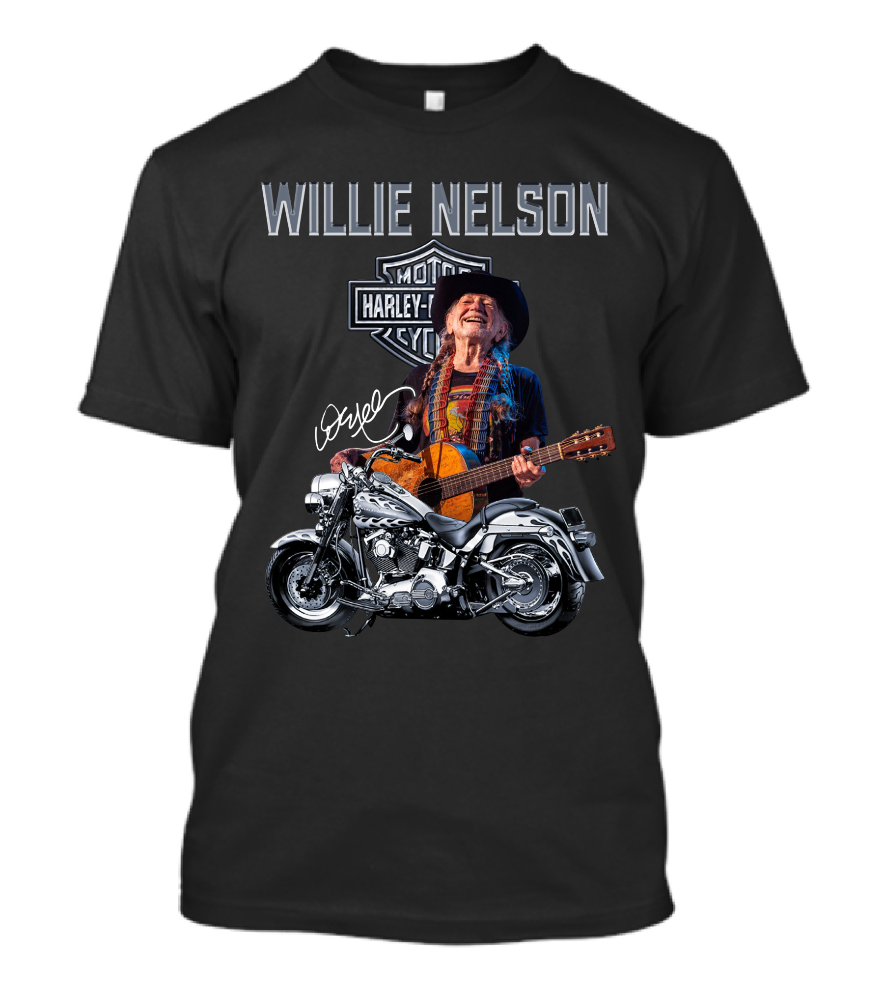 Willie Nelson Harley Davidson Motorcycle Guitar T-Shirt