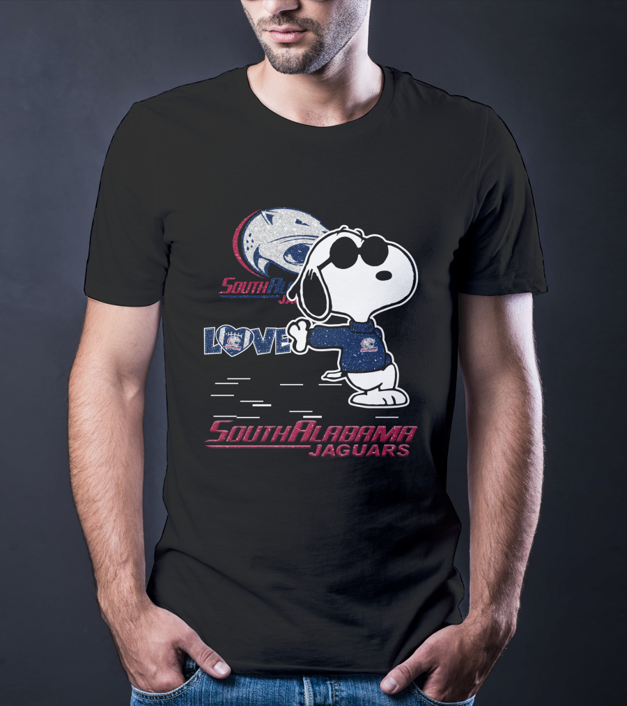 Snoopy Love South Alabama Jaguars Football Fan Gear T-Shirt