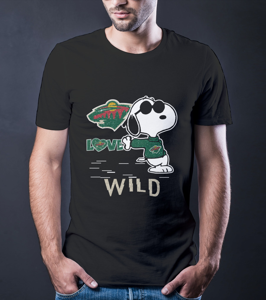 Snoopy Wearing Minnesota Wild Hockey Jersey With Love Wild Logo Elements T-Shirt