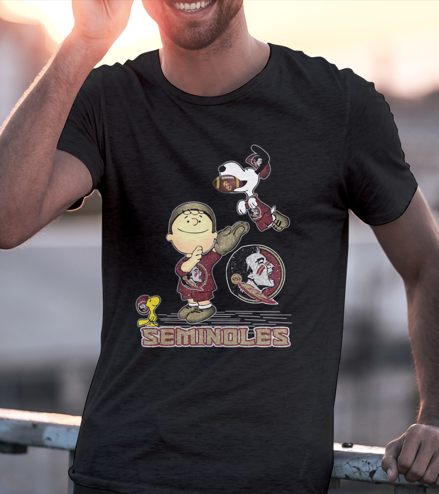 Snoopy Seminoles Football With Florida State Logo And Charlie Brown T-Shirt