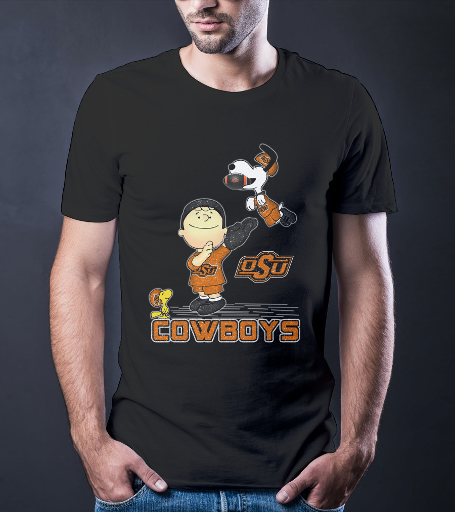 Snoopy OSU Oklahoma State Cowboys Football Charlie Brown Woodstock T-Shirt