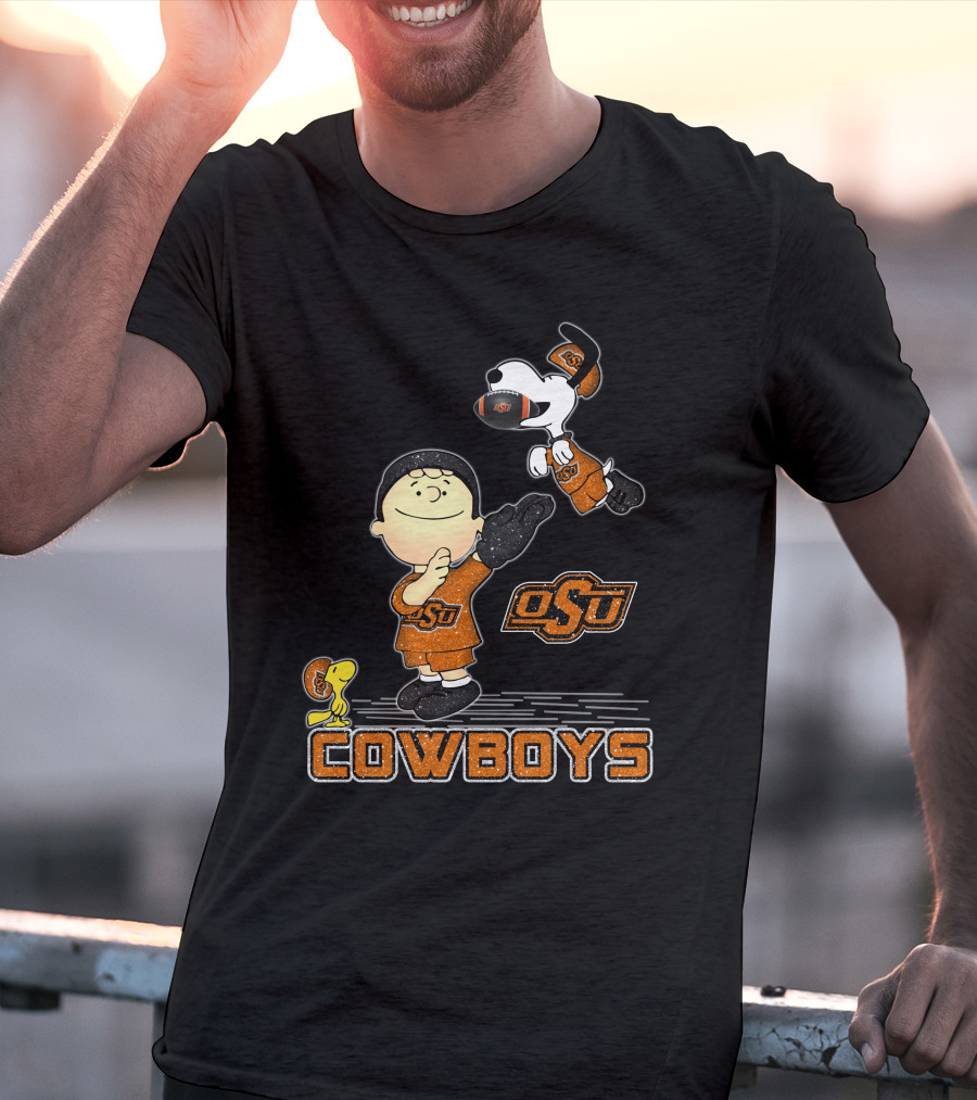 Snoopy OSU Oklahoma State Cowboys Football Charlie Brown Woodstock T-Shirt
