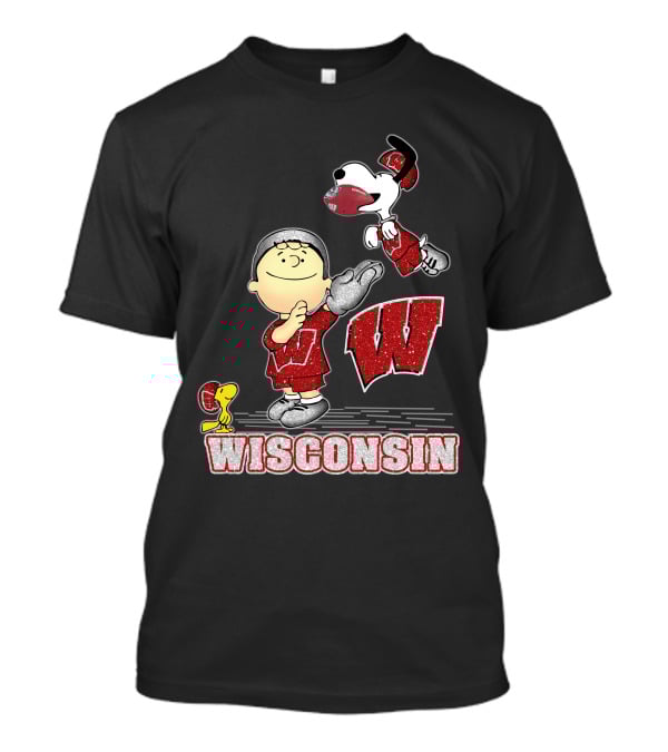 Snoopy Wisconsin Badgers Charlie Brown Woodstock Football T-Shirt