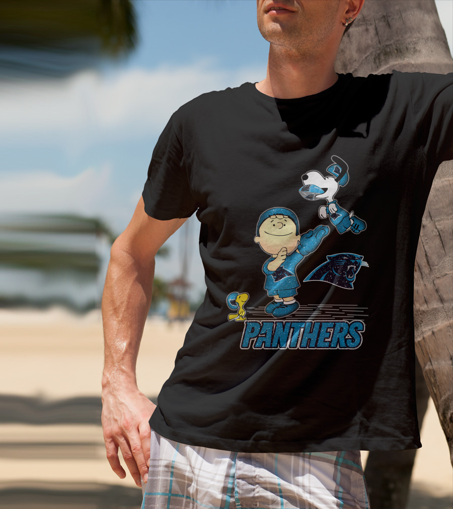 Snoopy And Woodstock Celebrate With Carolina Panthers Football Fun T-Shirt