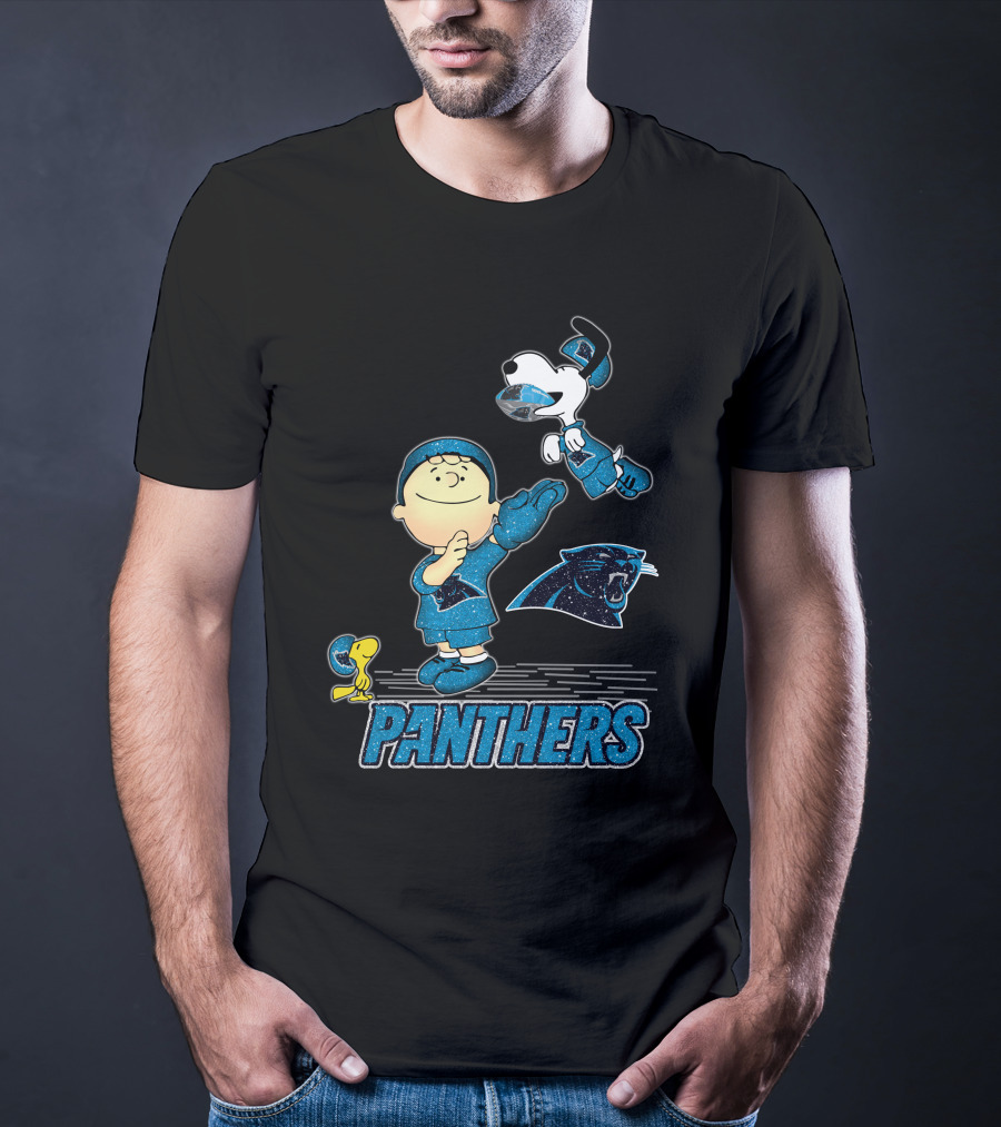 Snoopy And Woodstock Celebrate With Carolina Panthers Football Fun T-Shirt