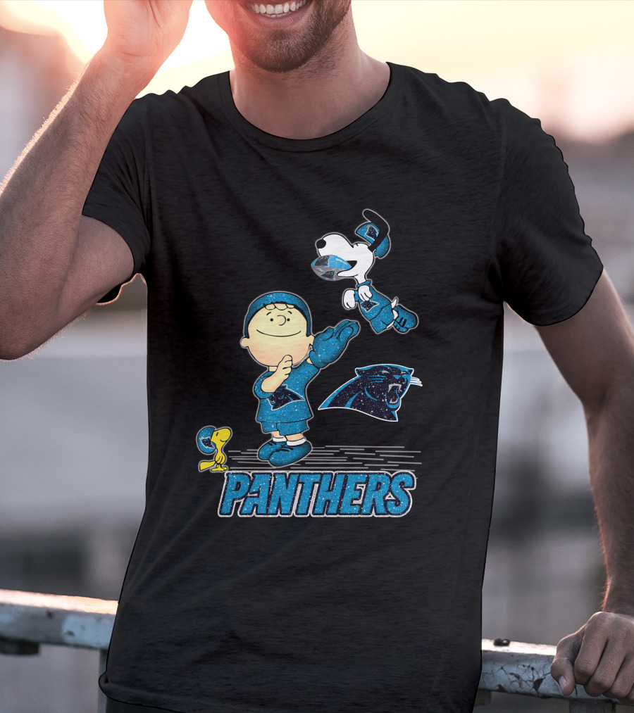 Snoopy And Woodstock Celebrate With Carolina Panthers Football Fun T-Shirt