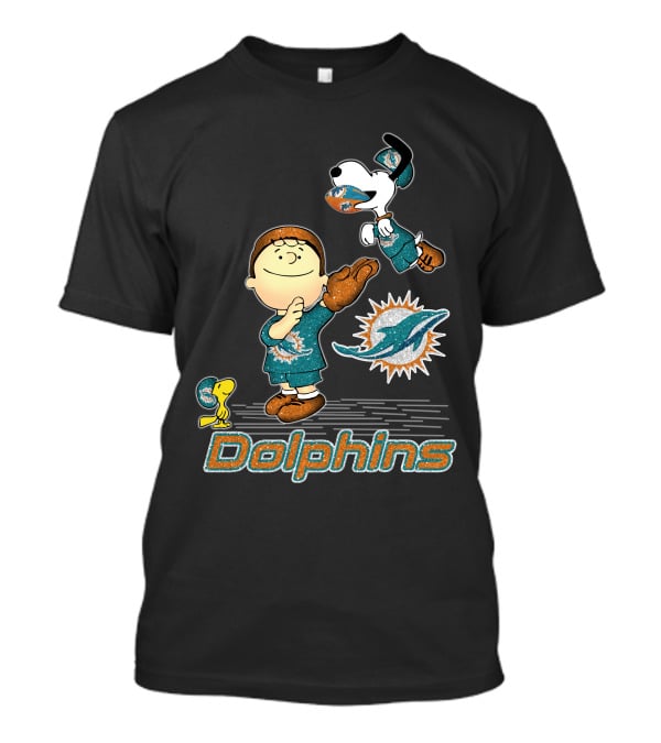 Snoopy And Woodstock Love Miami Dolphins Football T-Shirt