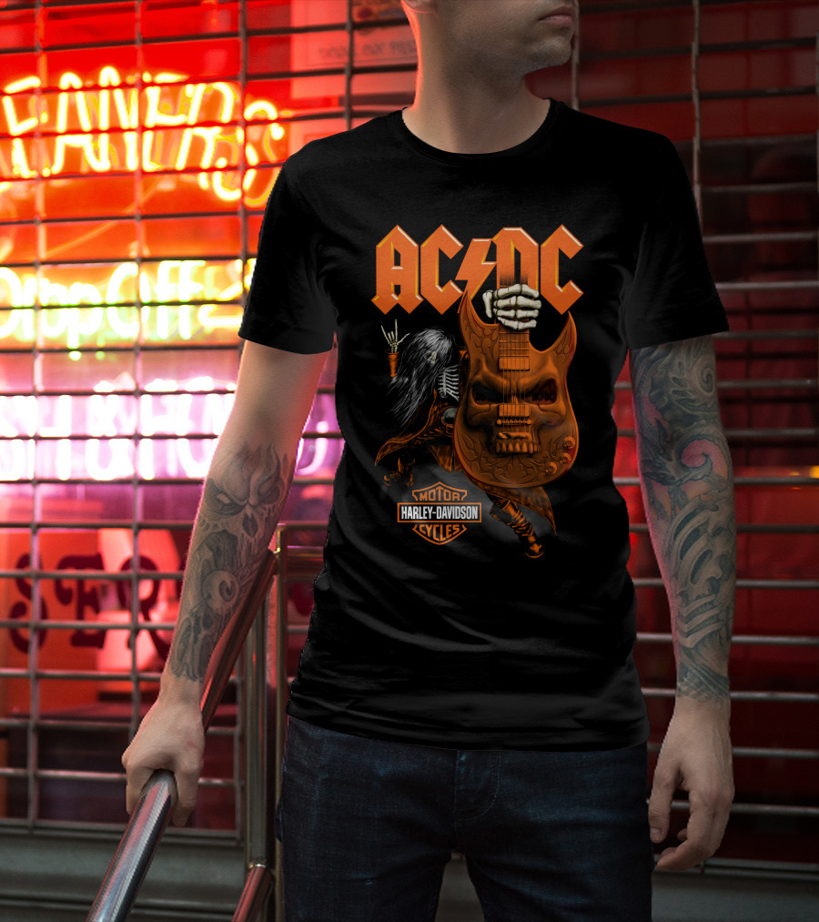 Acdc Harley Davidson Skeleton Guitarist Rock Icon T-Shirt