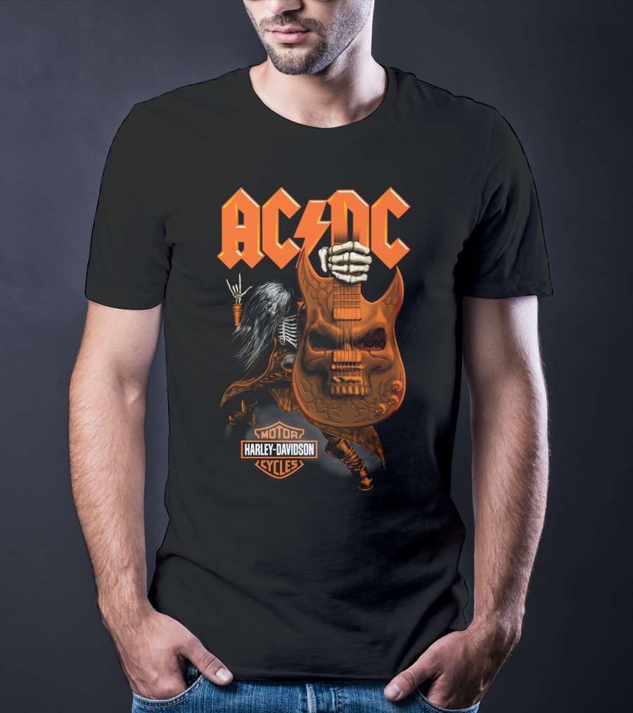 Acdc Harley Davidson Skeleton Guitarist Rock Icon T-Shirt