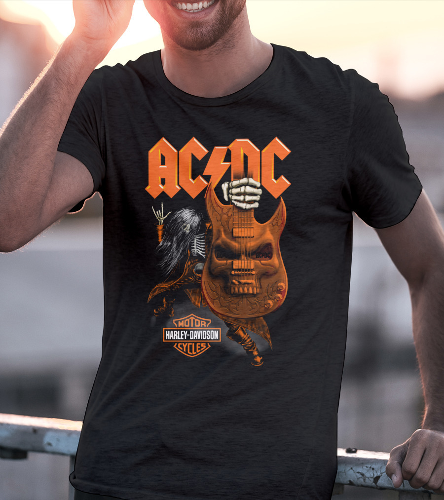 Acdc Harley Davidson Skeleton Guitarist Rock Icon T-Shirt