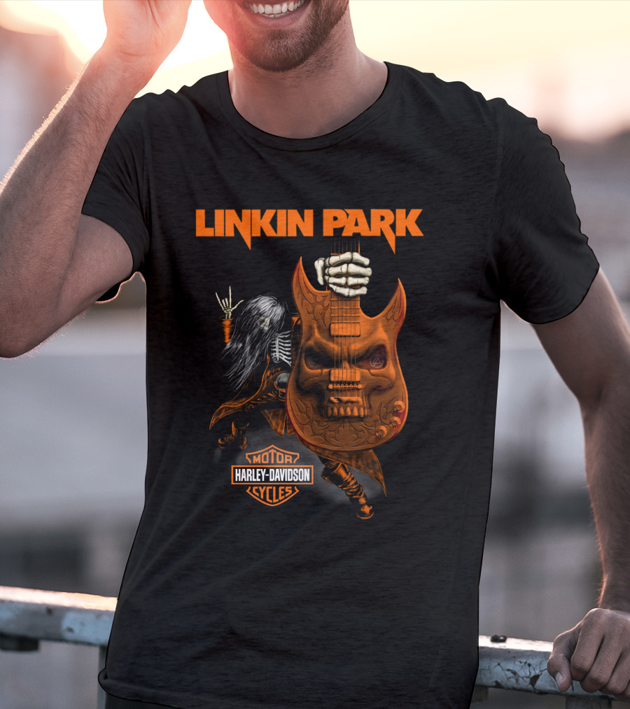 Linkin Park Harley Davidson Skeleton Guitar Monster T-Shirt