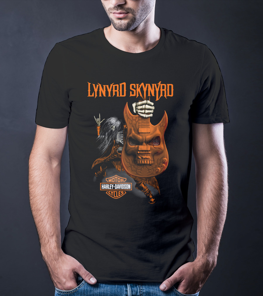 Lynyrd Skynyrd Harley Davidson Motor Cycles Skeleton Guitar T-Shirt