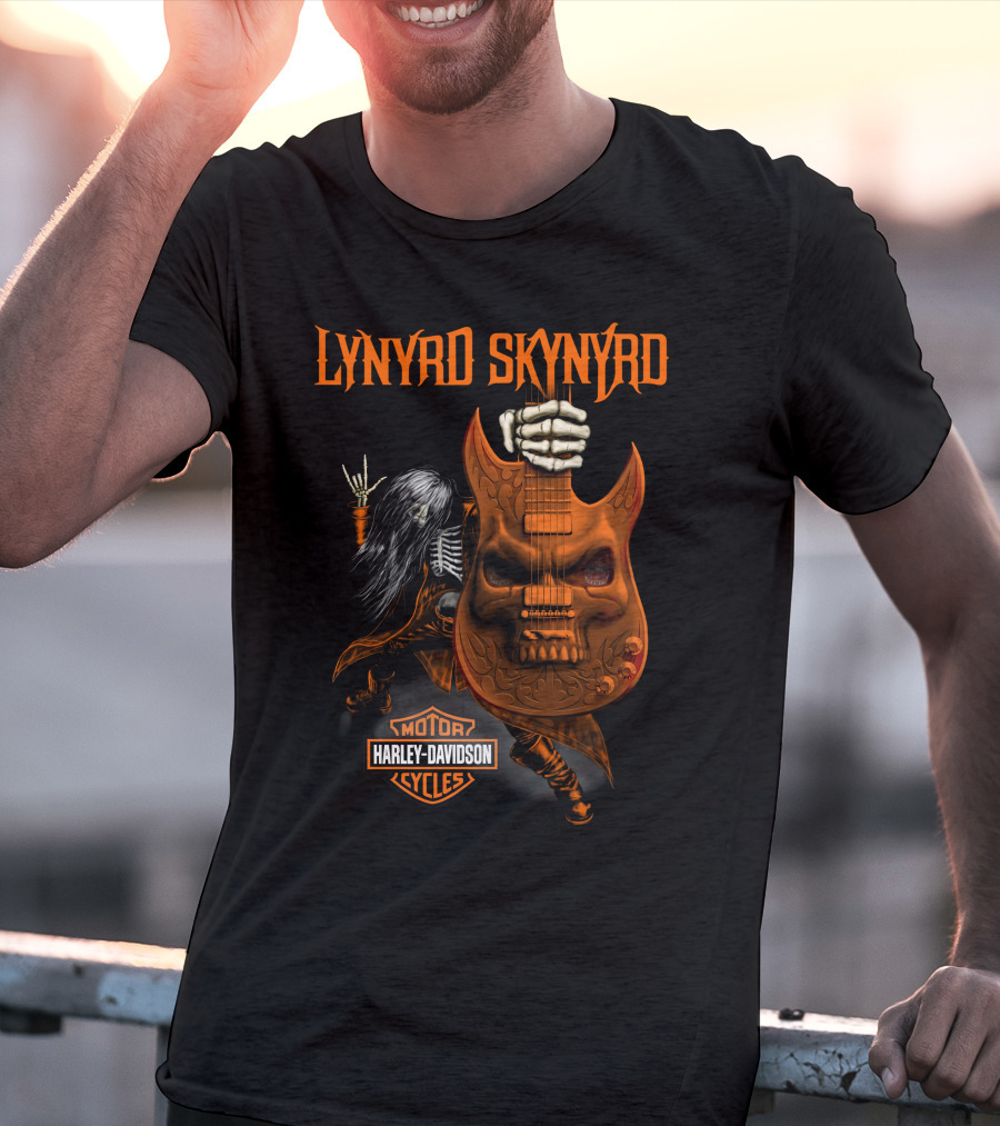 Lynyrd Skynyrd Harley Davidson Motor Cycles Skeleton Guitar T-Shirt