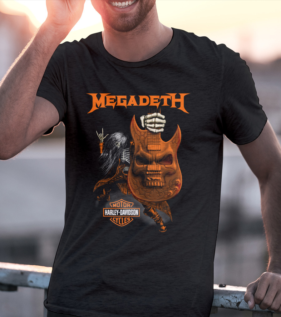 Megadeth Harley Davidson Motor Cycles Skull Guitar Rock T-Shirt